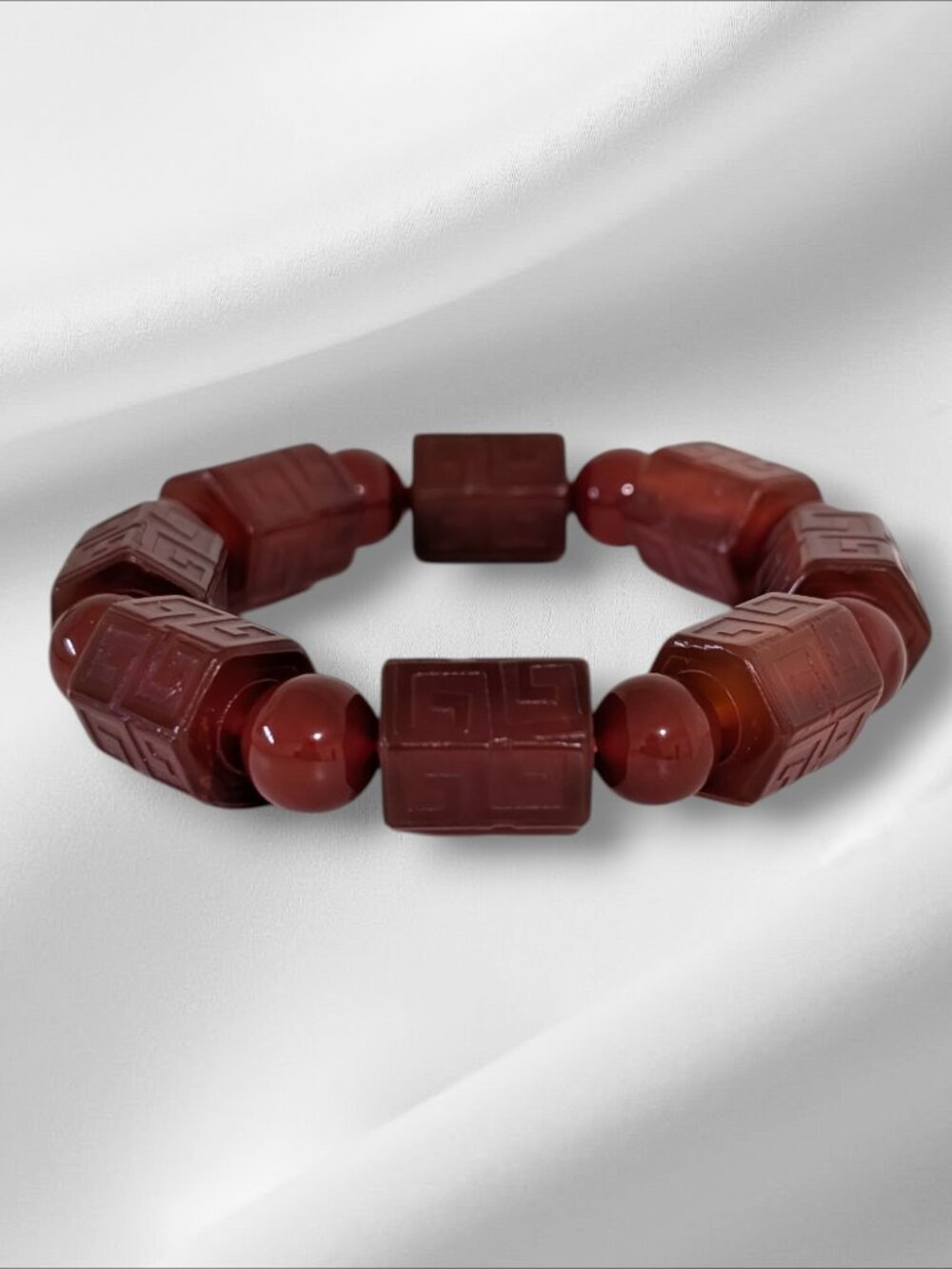Carved Natural Agate/Carnelian Bracelet